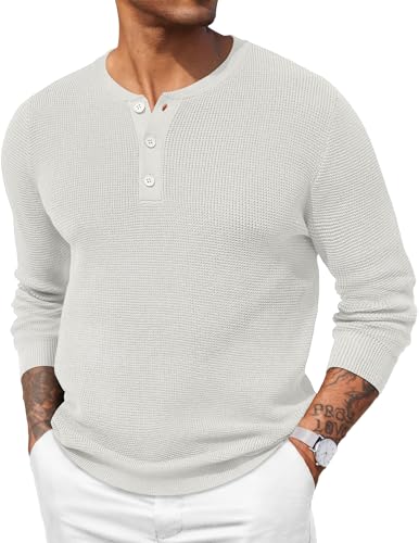 COOFANDY Men's Waffle Long Sleeve Slim Fit Sweater Lightweight